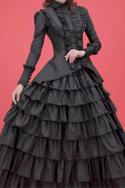 Black Multi-Layered Ruffle Gothic Vintage Lolita Skirt