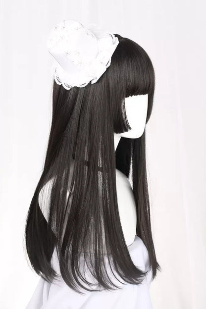 Black Hime Cut Long Straight Hair Gothic Lolita Wig