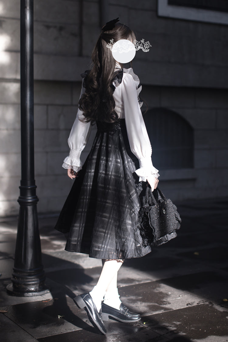 Black Plaid Print Classic College Style Elegant Lolita Strap Dress