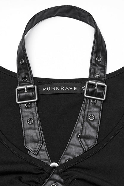 Black Halterneck Sleeveless Buckle Strap Women's Punk Vest