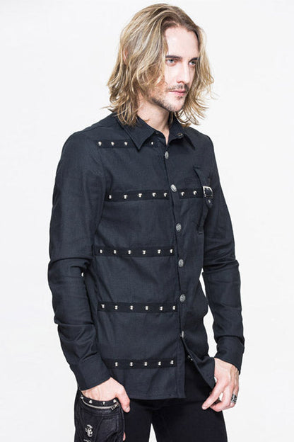Black Cotton Long Sleeves Mens Punk Blouse