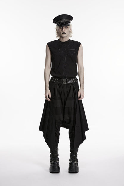 Black Lace-Up Irregular Ripped Men's Punk Skirt