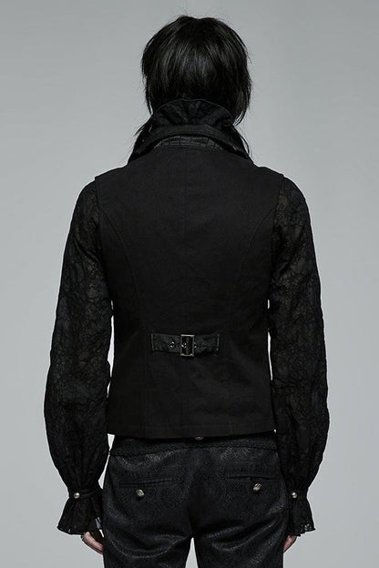 Black Gothic Noble Jacquard Embroidery Pleated Ruffle Delicate Buttons Decoration Men's Vest