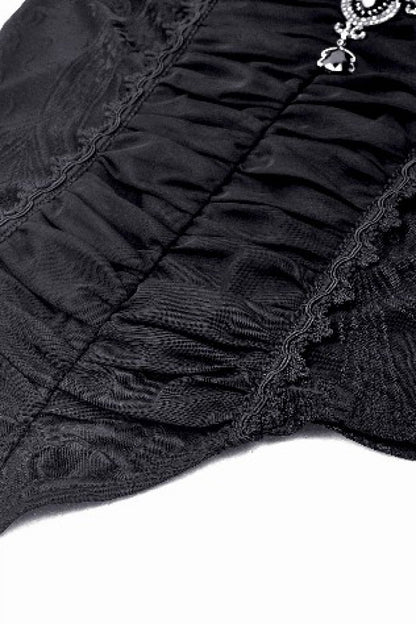 Black Lace Ruffled V Stand Collar Long Flared Sleeves Jacquard Women's Gothic Blouse