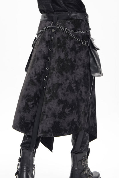 Black Chain Rivet Buckle Men's Gothic Skirt