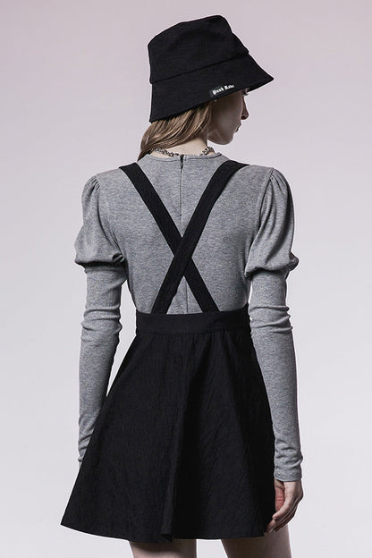 Black Future Series Metal Buttonhole Decoration Collect Waist Swing Hem Cat Ear Women's Gothic Skirt