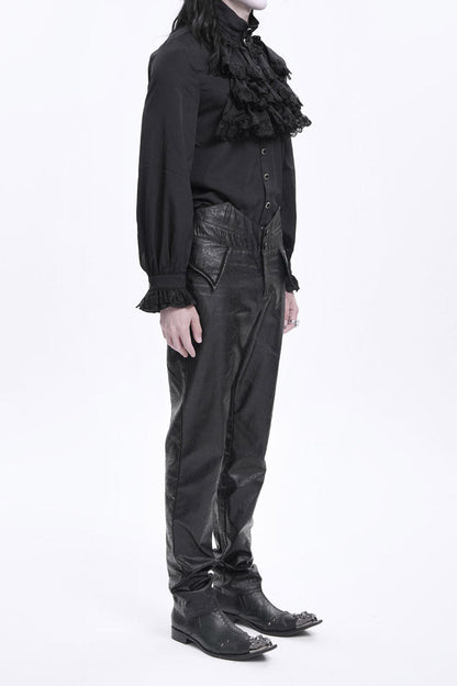 Black High Waisted Faux Leather  Men's Gothic Pants