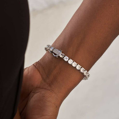 5mm Diamond Tennis Necklace + Bracelet + 8mm Round Cut Stud Earring Bundle in White Gold