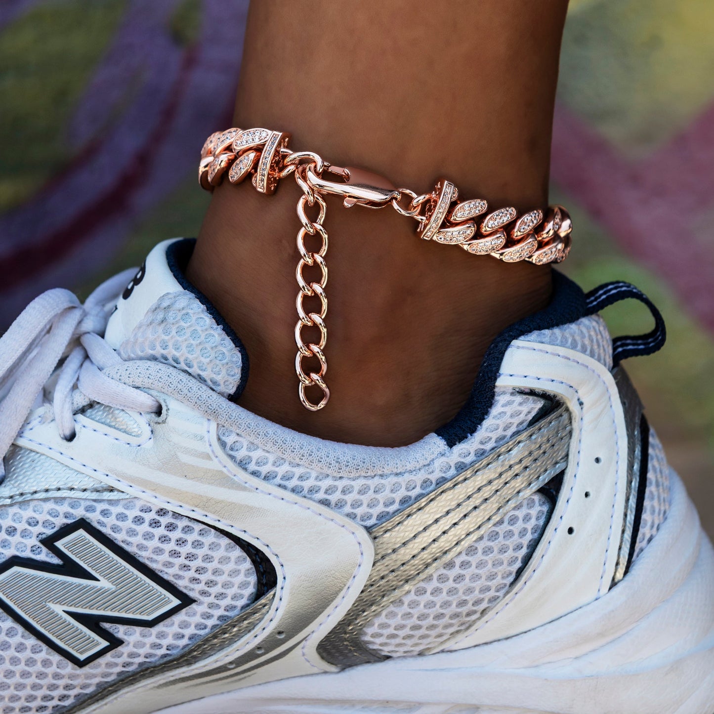 12MM Diamond Cuban Anklet in Rose Gold