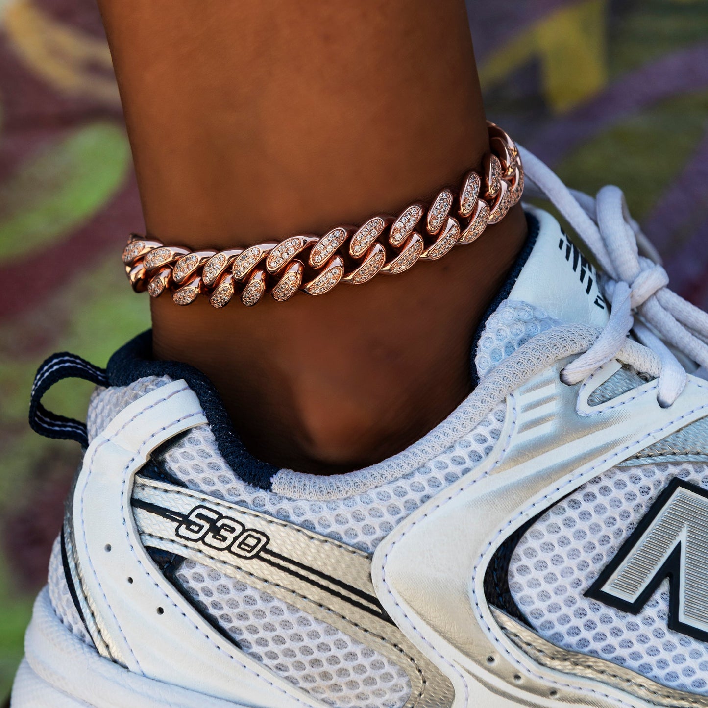 12MM Diamond Cuban Anklet in Rose Gold