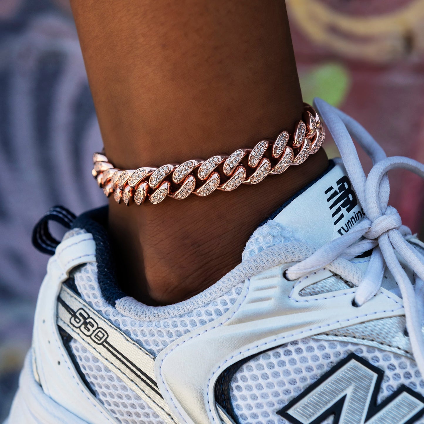 12MM Diamond Cuban Anklet in Rose Gold
