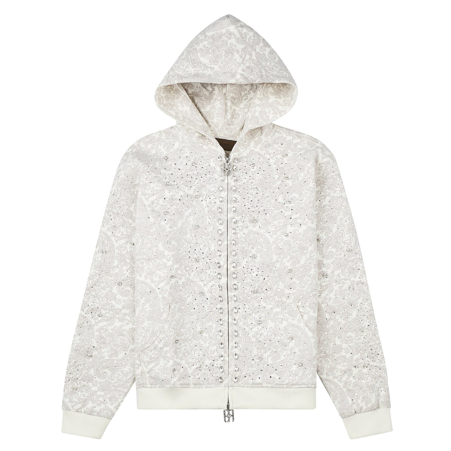 Cashew Blossom Pearl Zipper Hoodie | White