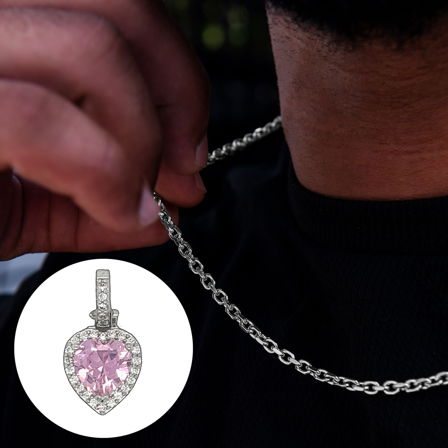 Box Chain + Micro Iced Pink Heart Pendant