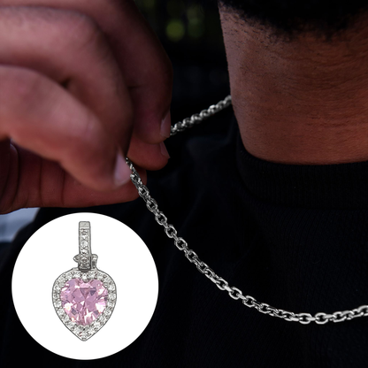 Box Chain + Micro Iced Pink Heart Pendant
