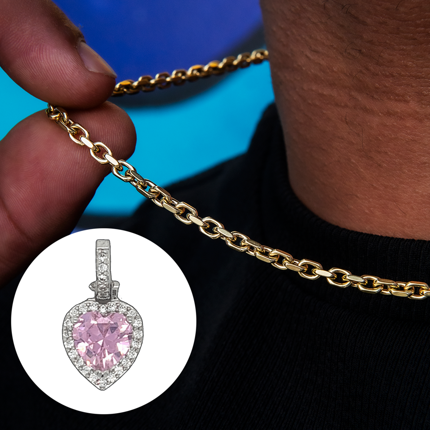 Box Chain + Micro Iced Pink Heart Pendant