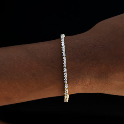 3 Prong Tennis Bracelet in Gold -2mm