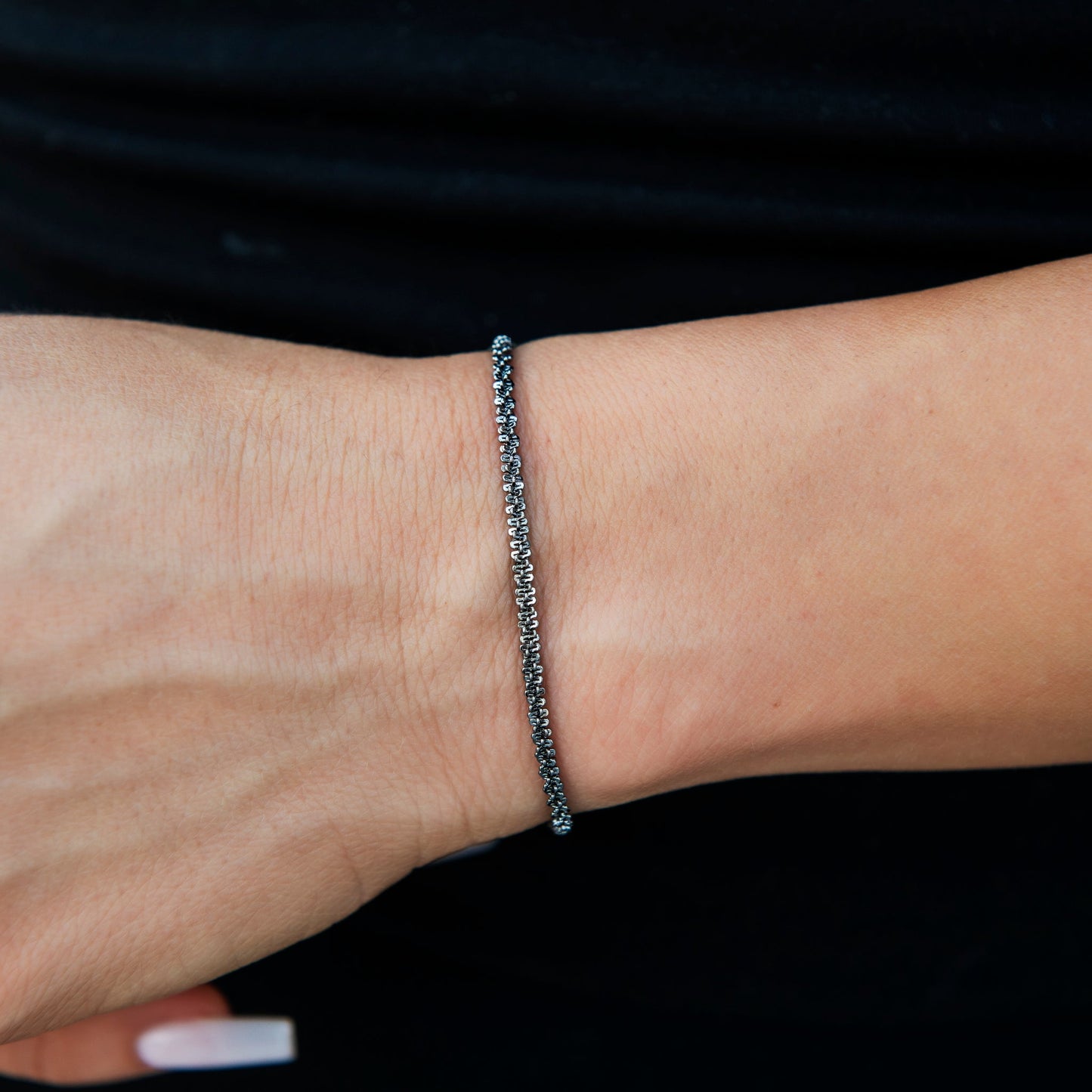 2MM Diamond Cut Popcorn Bracelet in Black