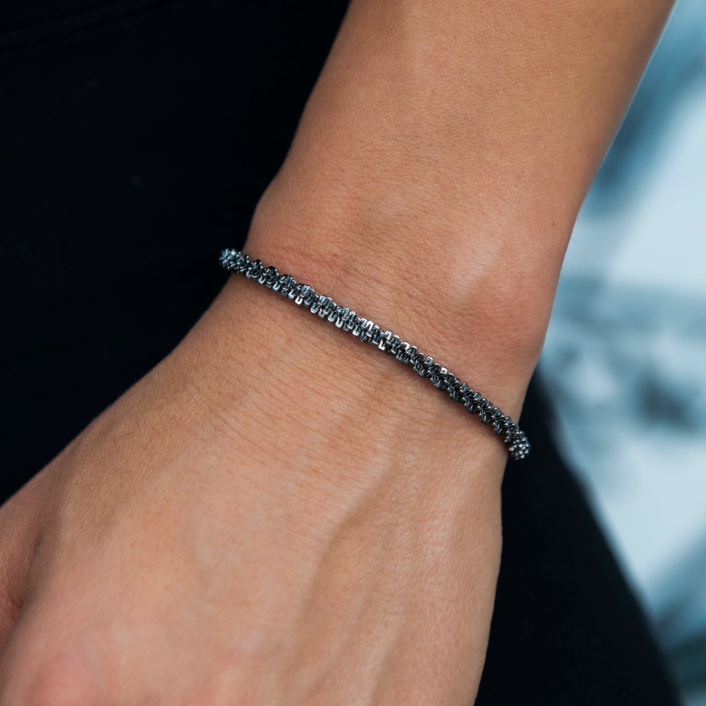 4MM Diamond Cut Popcorn Bracelet in Black