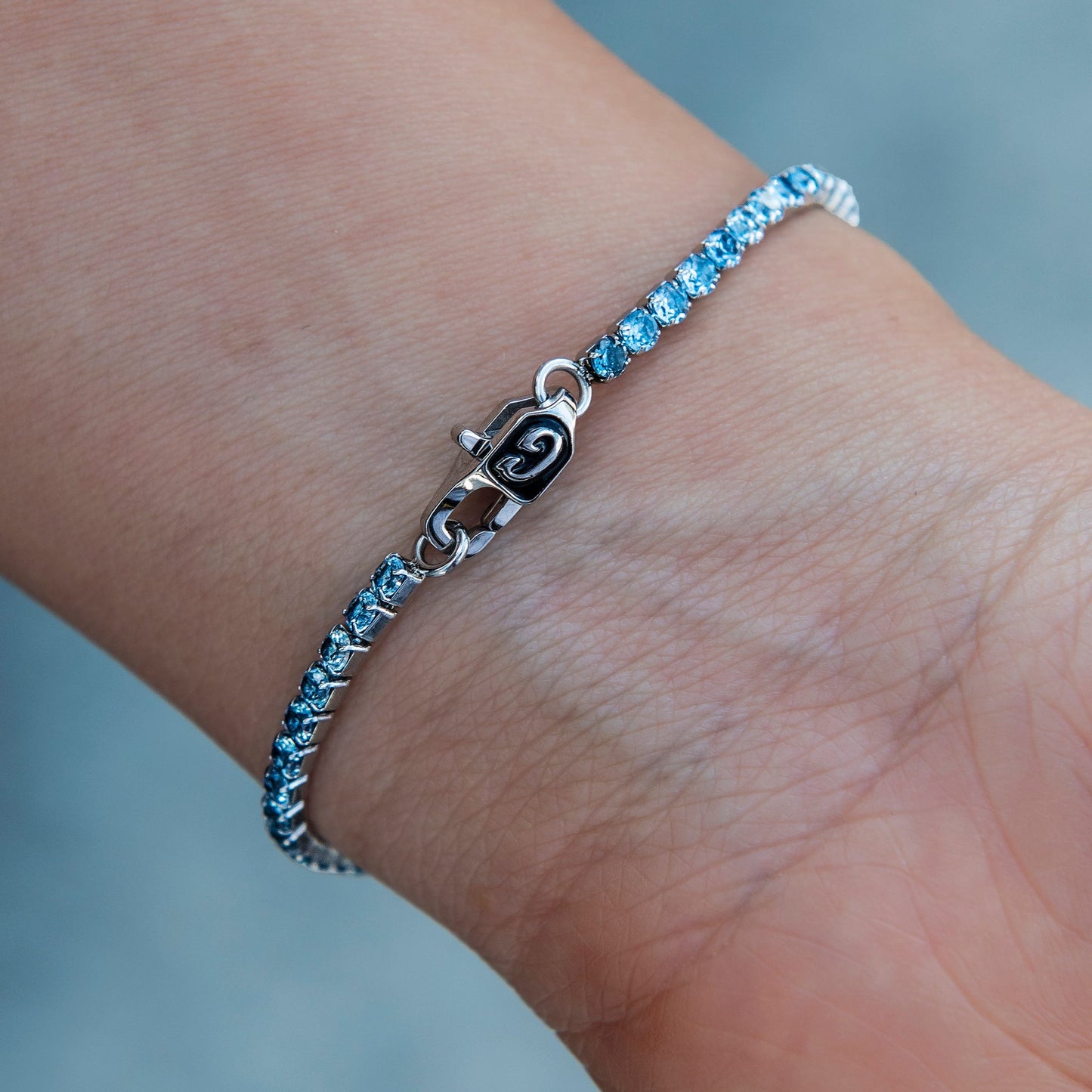 2MM Blue Topaz Micro Tennis  Bracelet in White Gold