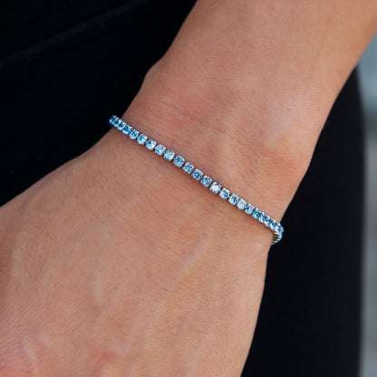 2MM Blue Topaz Micro Tennis  Bracelet in White Gold