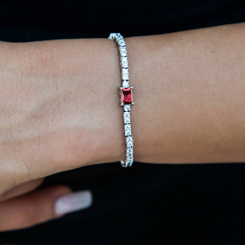 2MM Dark Garnet Iced Rock Diamond Tennis Bracelet in White Gold