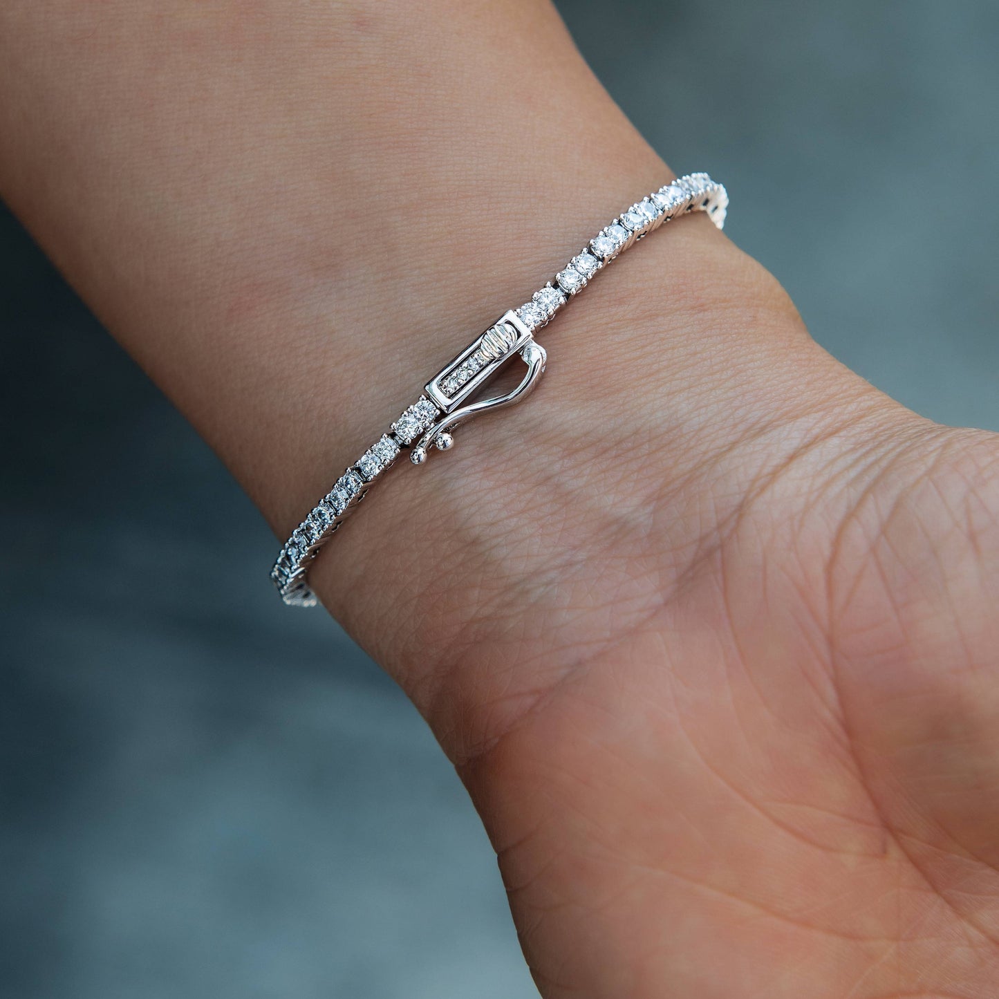 2MM Dark Garnet Iced Rock Diamond Tennis Bracelet in White Gold