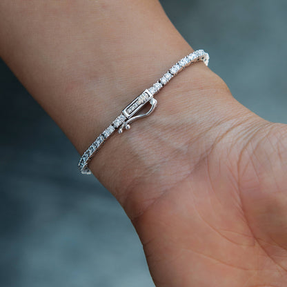 2MM Dark Garnet Iced Rock Diamond Tennis Bracelet in White Gold