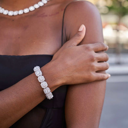Clustered Tennis Bracelet in White Gold- 12mm