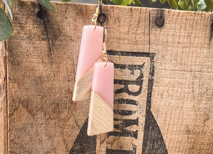 Beautiful Pink Resin and Wood Earrings