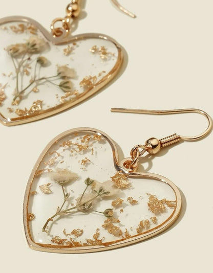 Beautiful Pressed Flower Heart Earrings