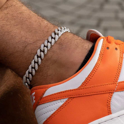 12MM Diamond Cuban Anklet - White Gold