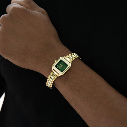 30MM Ethereal Iced Green Dial Band Watch - Yellow Gold