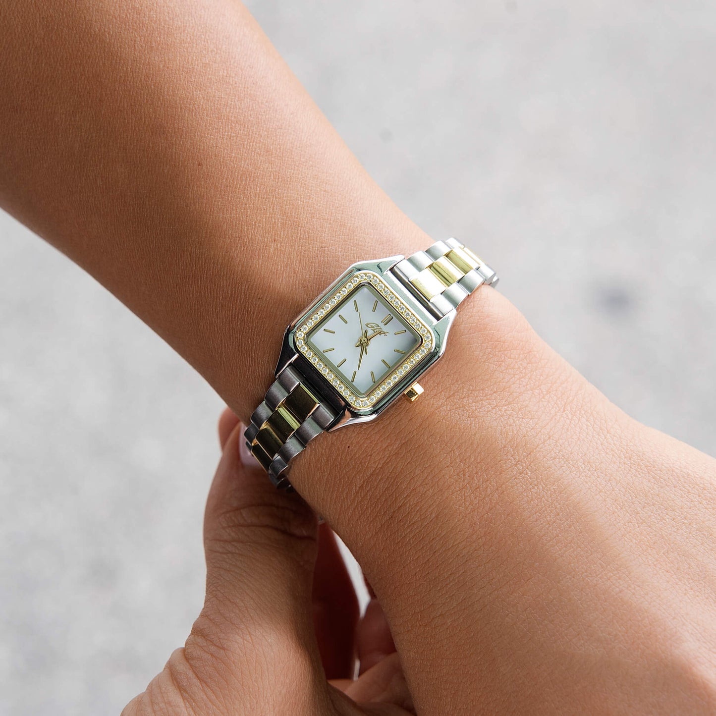 30MM Ethereal Iced Mother of Pearl Band Watch - White Gold/Gold