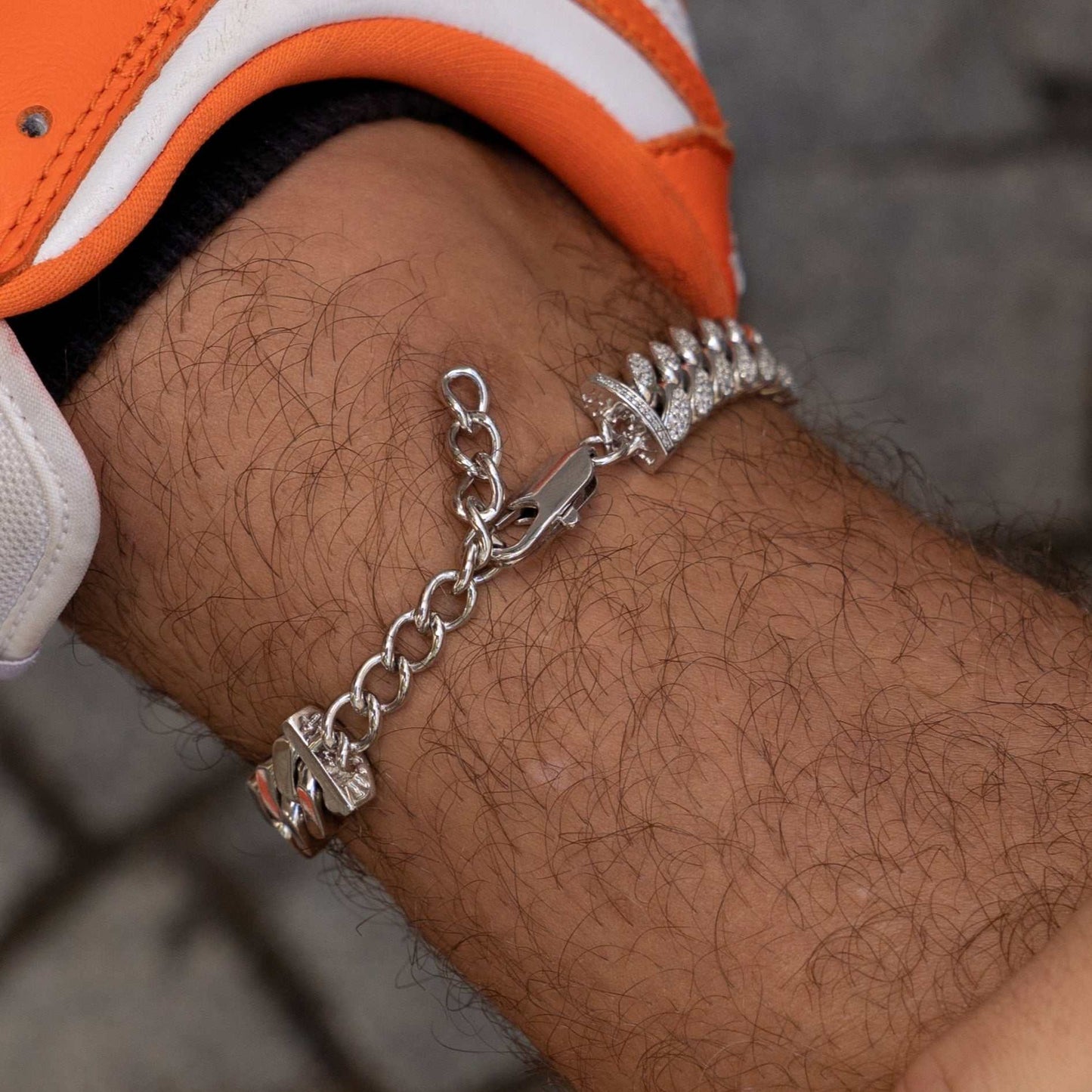 12MM Diamond Cuban Anklet - White Gold