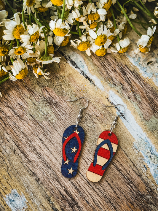 Beautiful Red, White, and Blue Flip Flop Drop Earrings