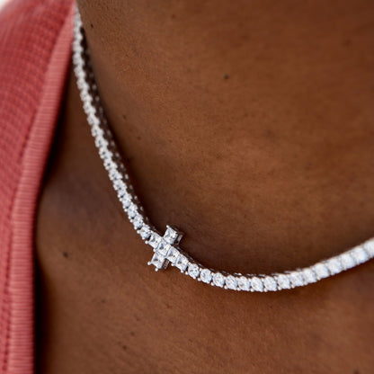 3MM Diamond Cross Tennis Necklace