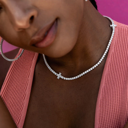 3MM Diamond Cross Tennis Necklace