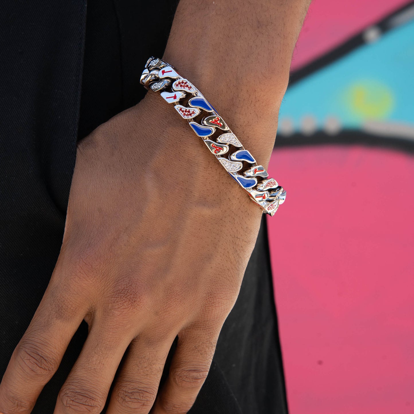 Atlanta Braves Official MLB Stealth Cuban Bracelet in White Gold