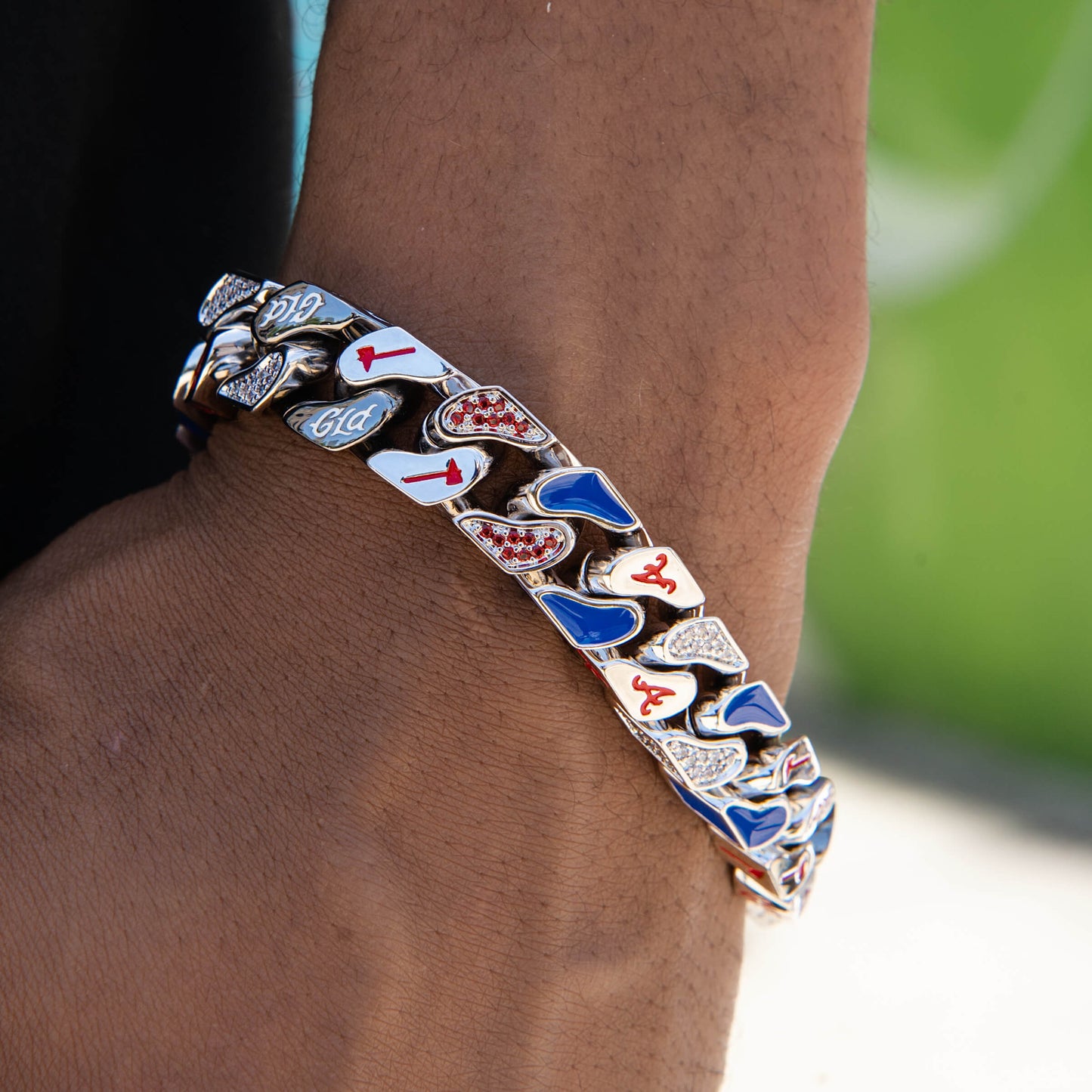 Atlanta Braves Official MLB Stealth Cuban Bracelet in White Gold