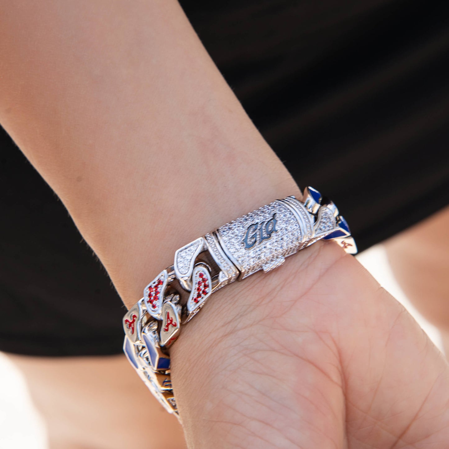 Atlanta Braves Official MLB Stealth Cuban Bracelet in White Gold