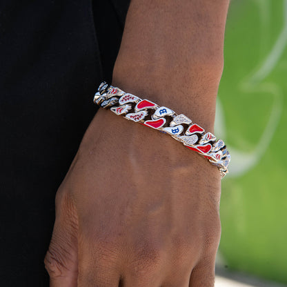 Boston Red Sox Official MLB Stealth Cuban Bracelet in White Gold