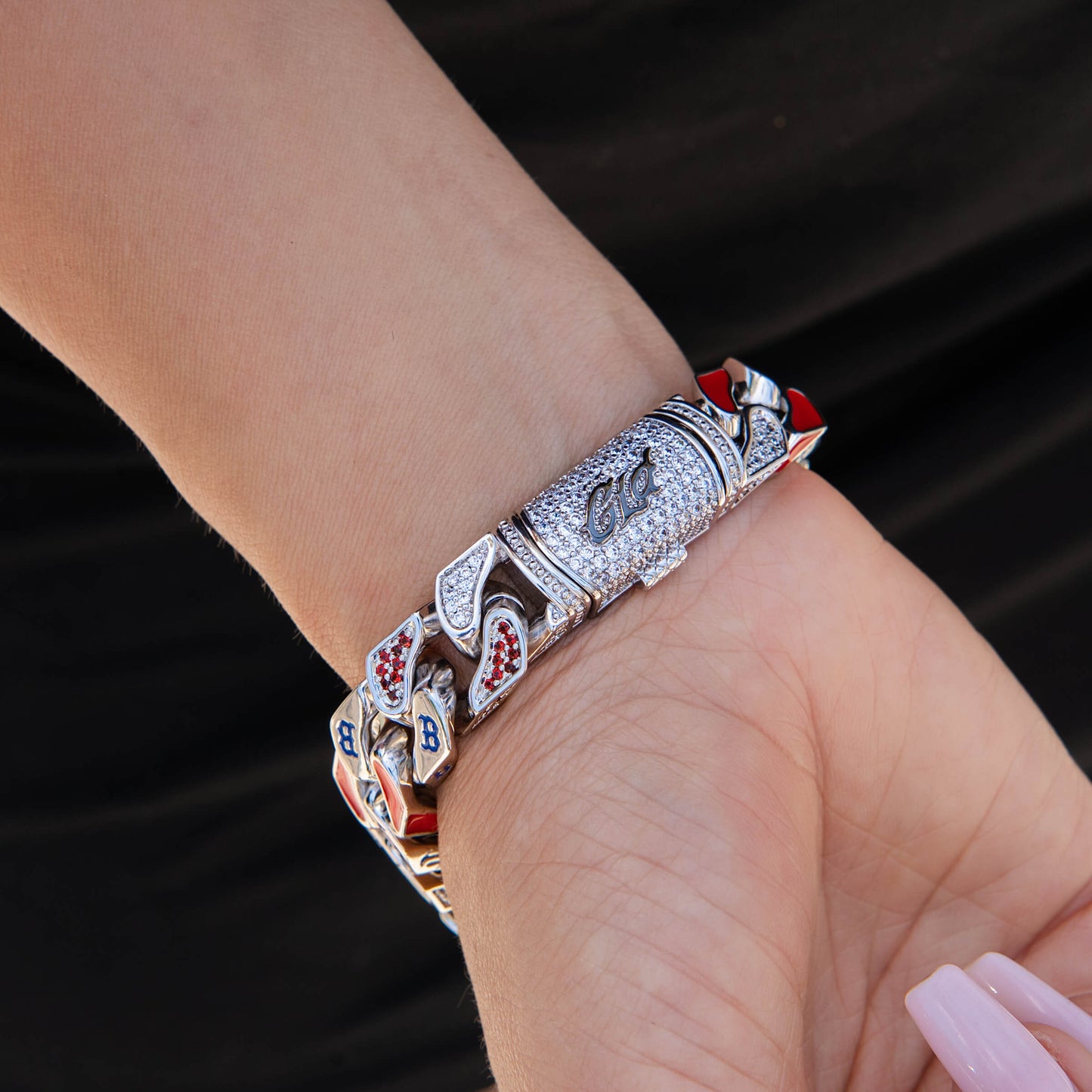 Boston Red Sox Official MLB Stealth Cuban Bracelet in White Gold