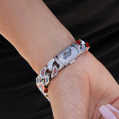 Boston Red Sox Official MLB Stealth Cuban Bracelet in White Gold