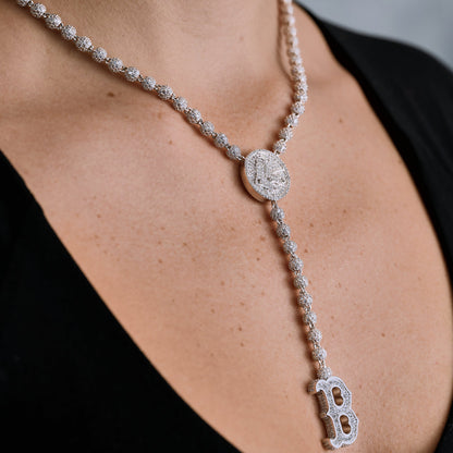 Boston Red Sox Official MLB Lariat Necklace in White Gold