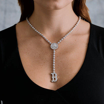 Boston Red Sox Official MLB Lariat Necklace in White Gold