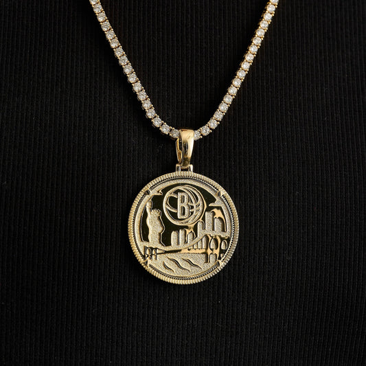 Brooklyn Nets Official NBA Coin Pendant in Yellow Gold
