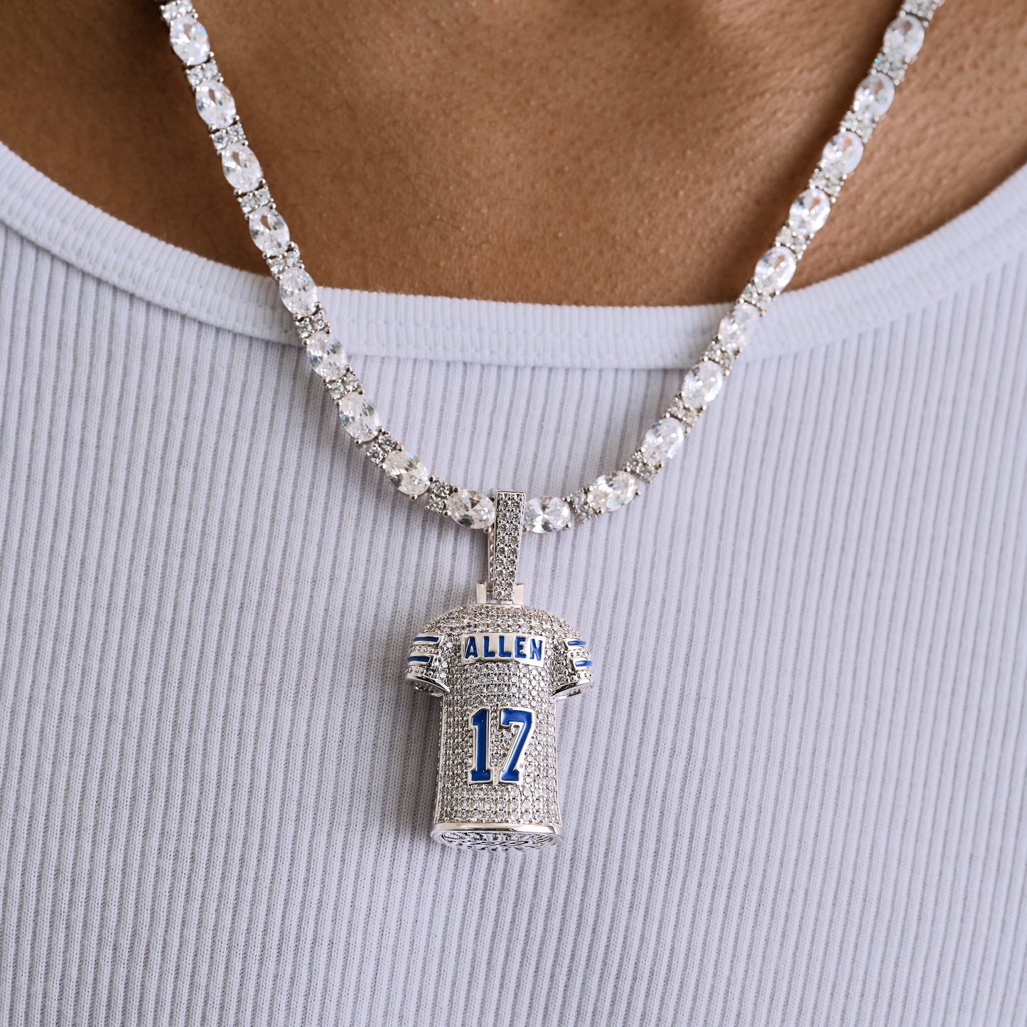 Buffalo Bills Josh Allen Official NFL Jersey #17 Pendant in White Gold
