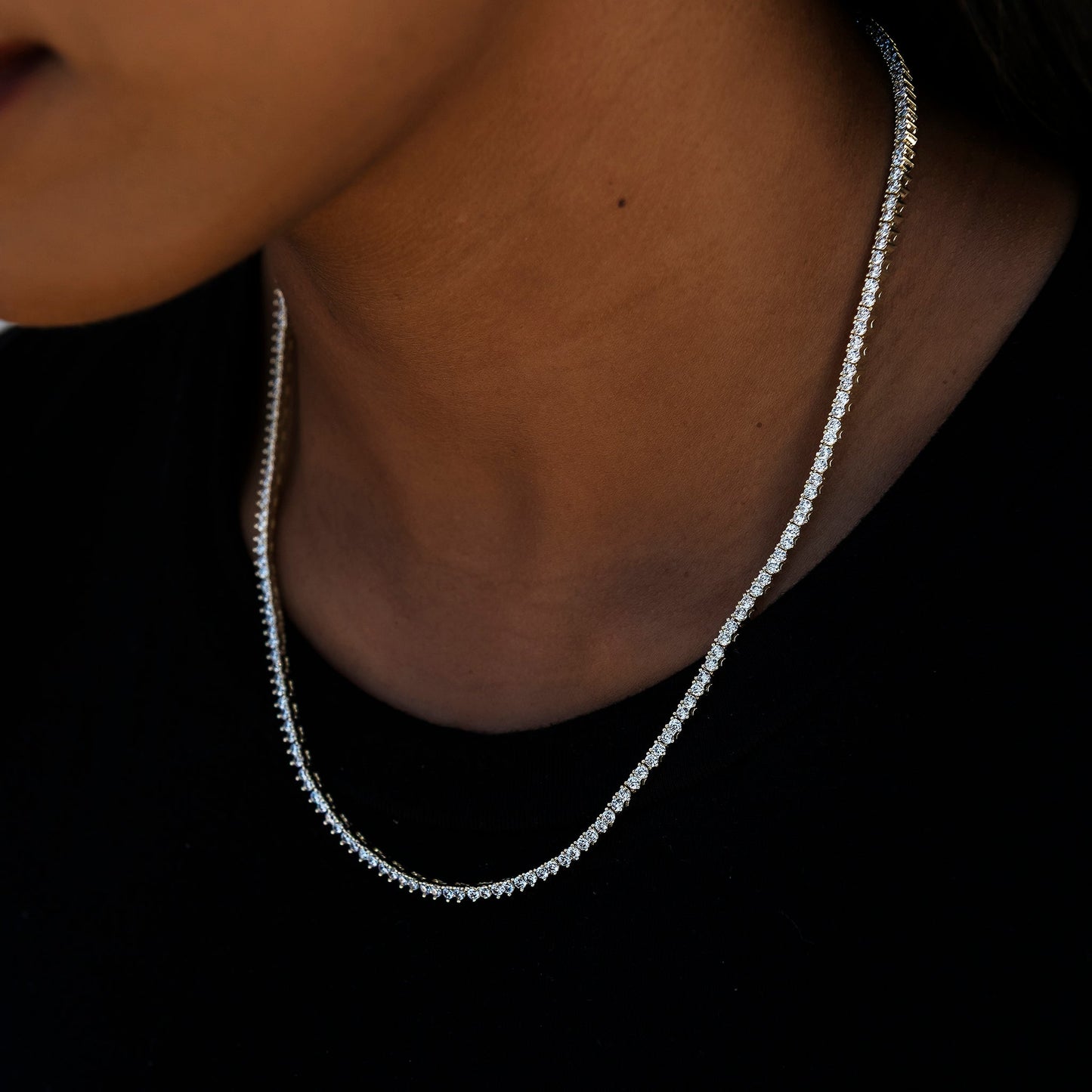 3 Prong Tennis Necklace in White Gold -2mm