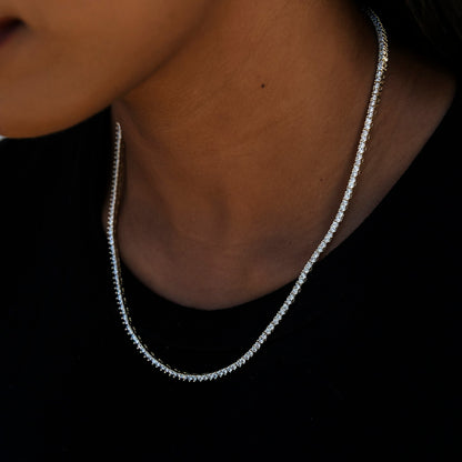 3 Prong Tennis Necklace in White Gold -2mm