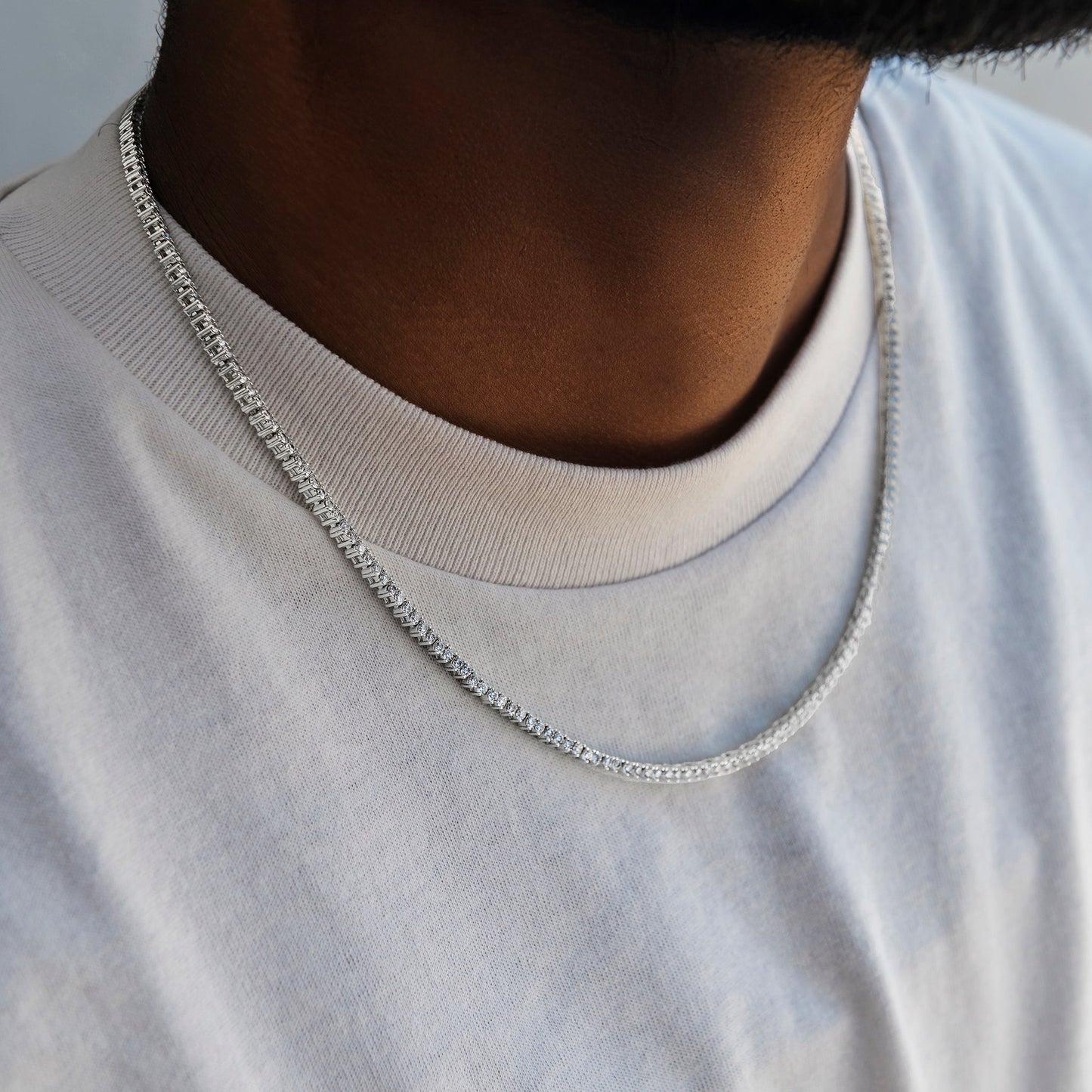 3 Prong Tennis Chain in White Gold -2mm